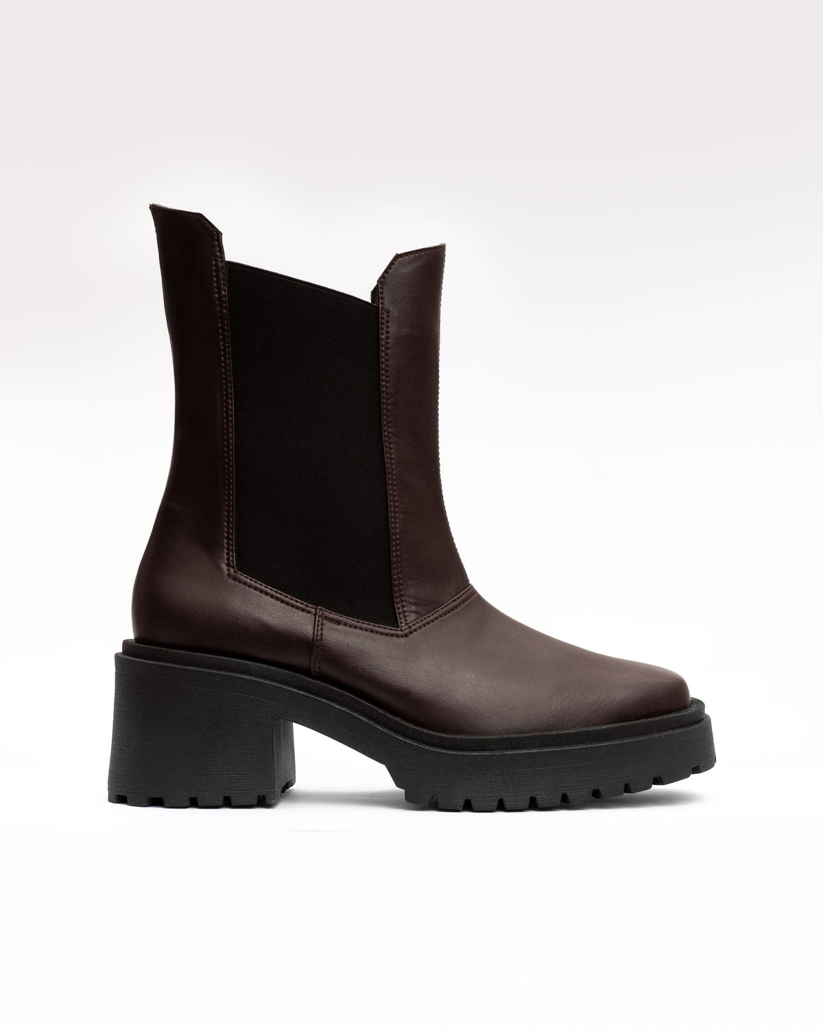 BOHEMA Squared Chelsea Boots Chocolate - brown women's chelsea boots made from plant leather, side view