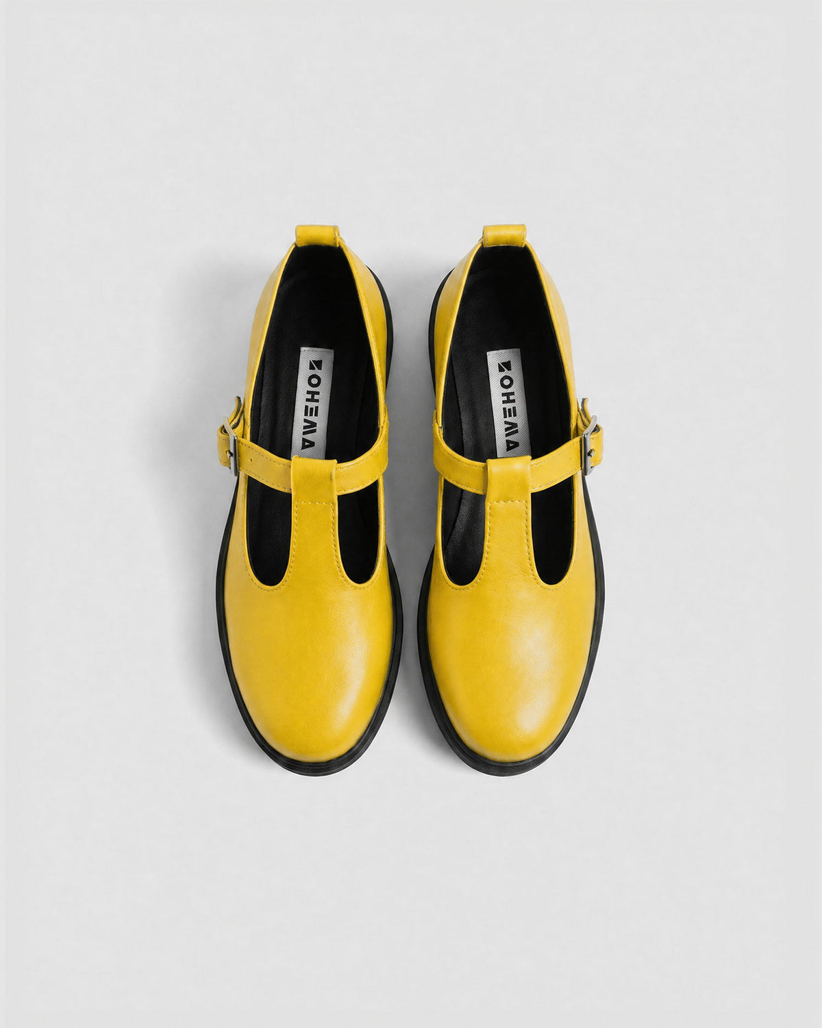 Yellow Mary Jane shoes women, vegan leather with strap, Curtsy BOHEMA