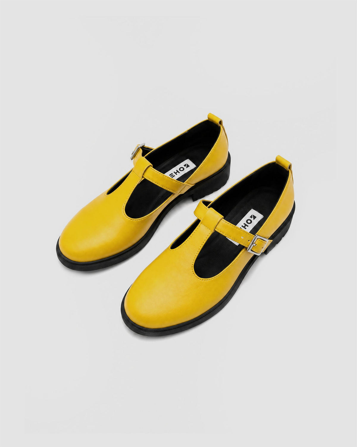 Yellow Mary Jane shoes women, vegan leather with strap, Curtsy BOHEMA