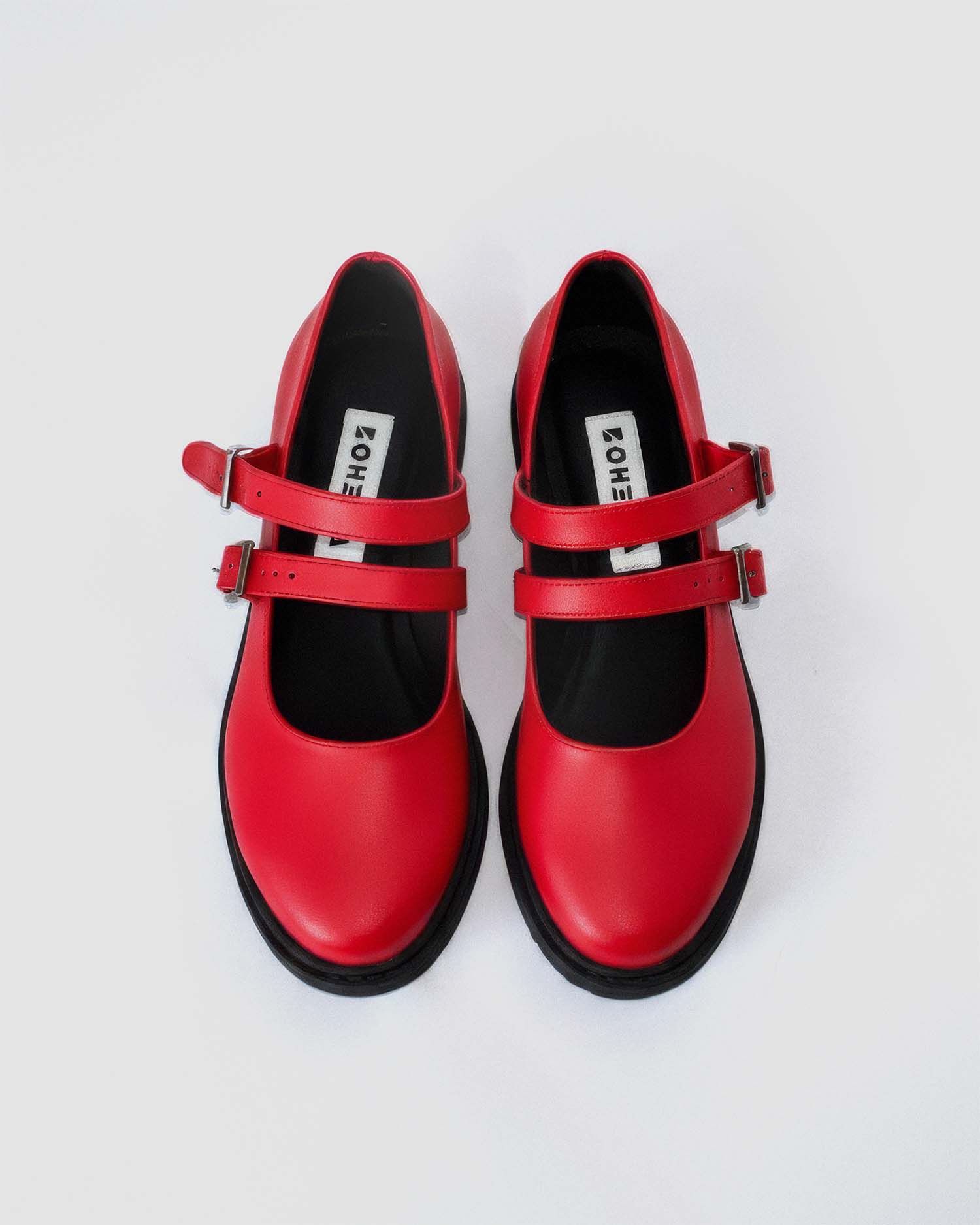 Twin Mary Jane BOHEMA red corn leather ballerinas, sole view