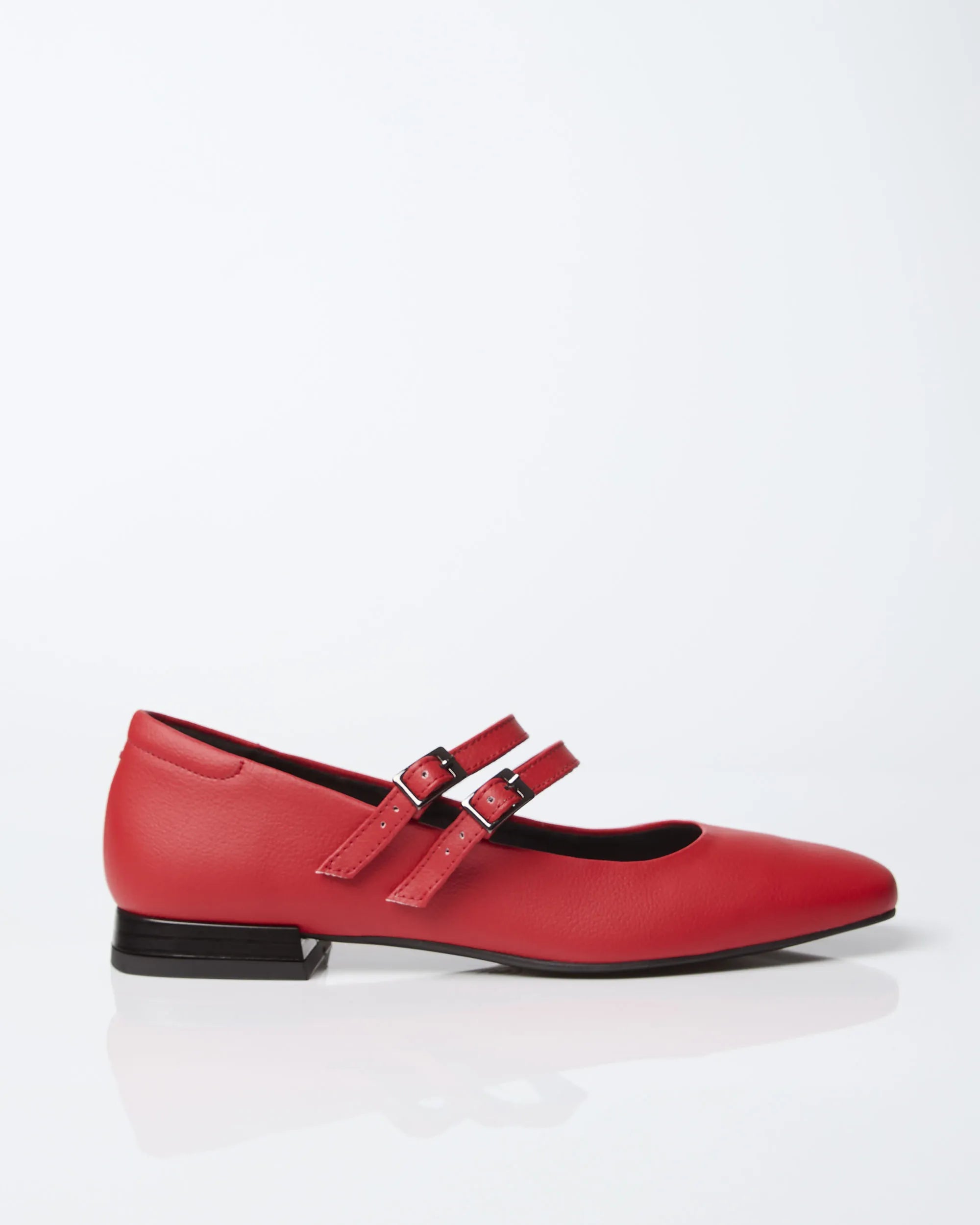 BOHEMA Strawberry Mary Jane Pumps in red - side view of women's Mary Jane ballet flats