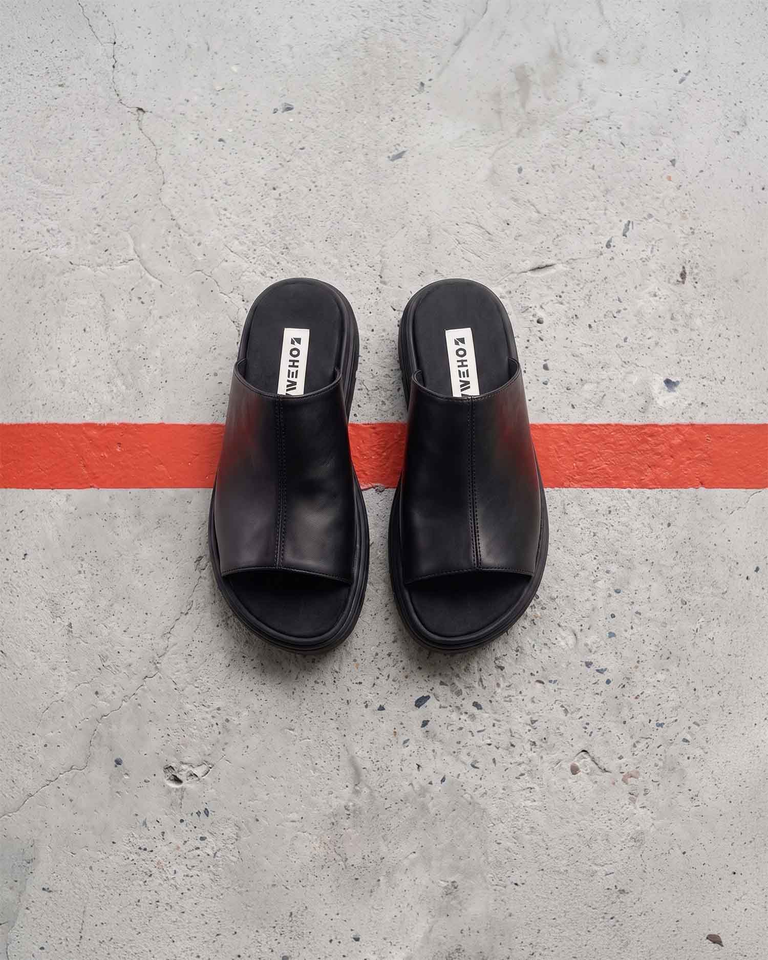 Kado Slides black, vegan corn leather, handmade in Poland - BOHEMA