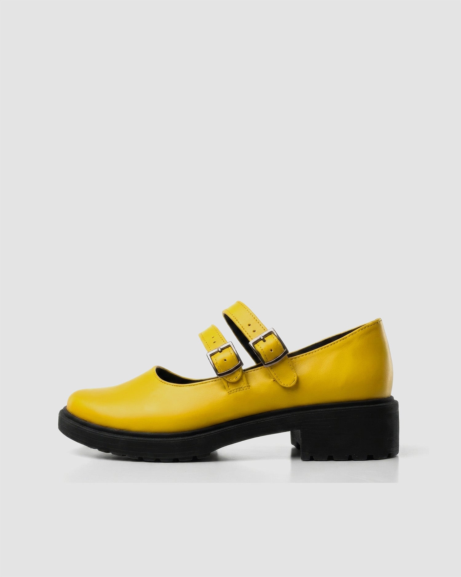 Twin Mary Jane Yellow Vegea grape leather ballerinas with double strap, side