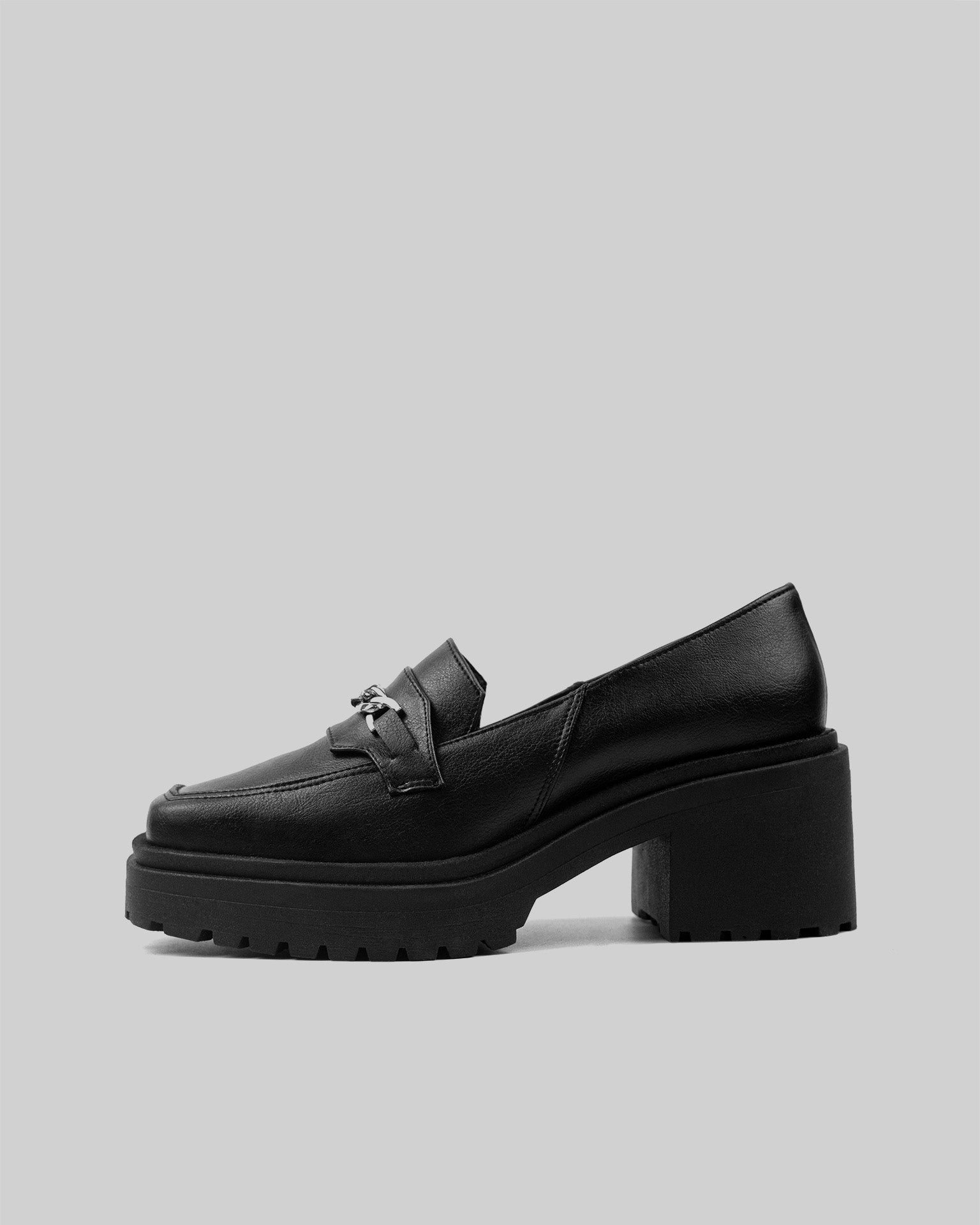 BOHEMA Squared Chunky Loafers in black - top view of women's chunky loafers