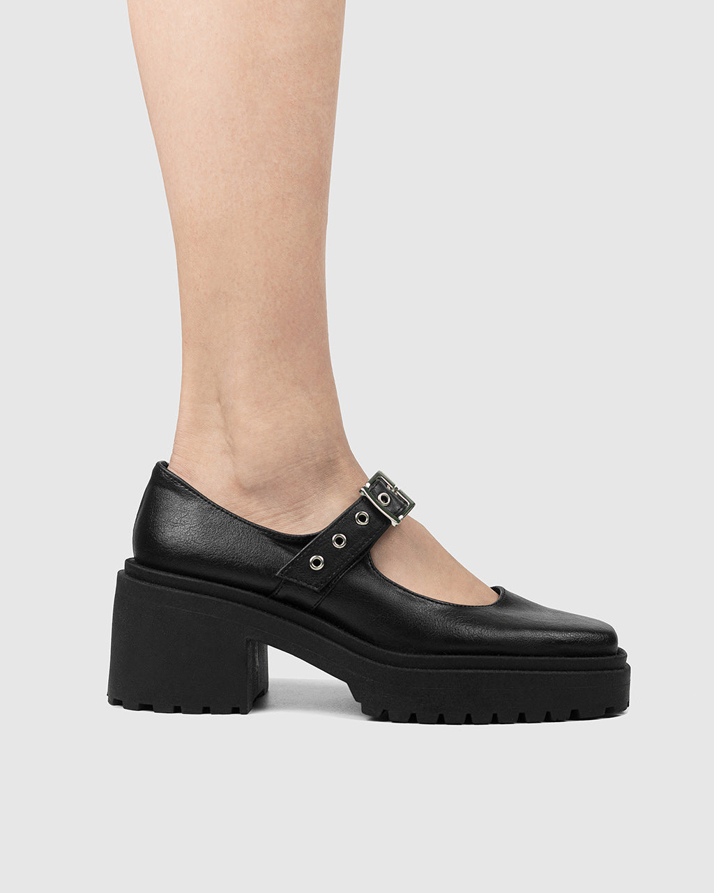 BOHEMA Squared Mary Jane Pumps in black - back view of women's Mary Jane ballet flats