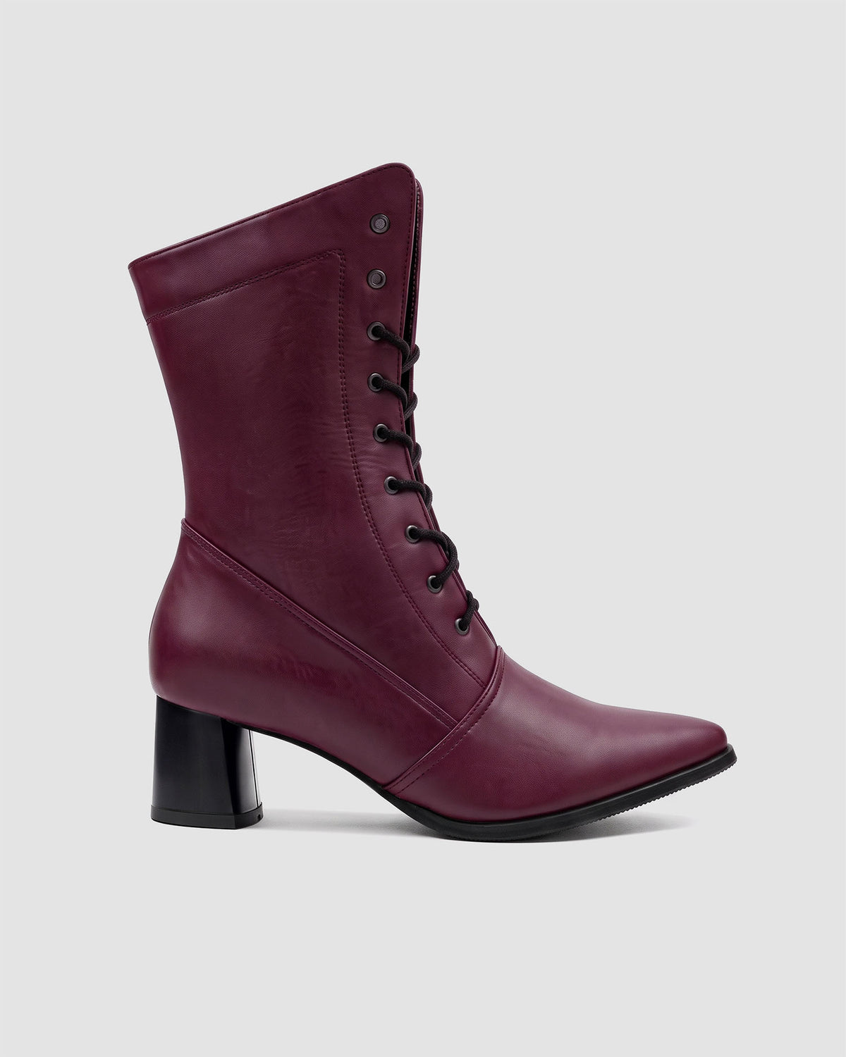 BOHEMA High Boots Burgundy - burgundy women's lace-up boots made from grape plant leather, side view