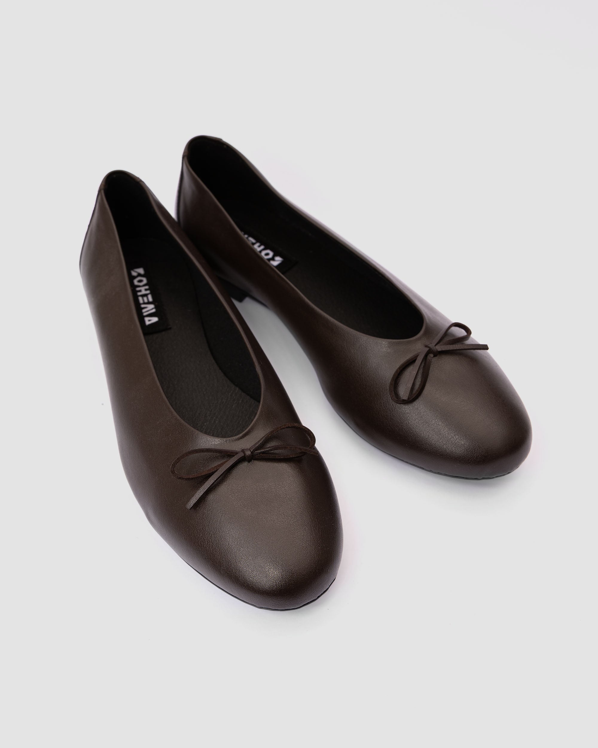 Mossy Pumps Chocolate brown ballet flats with a bow