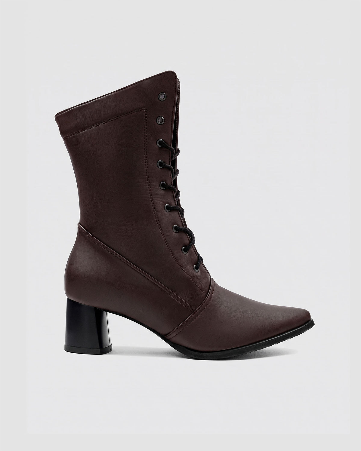 BOHEMA High Boots Chocolate - chocolate brown women's lace-up boots made from grape plant leather, side view