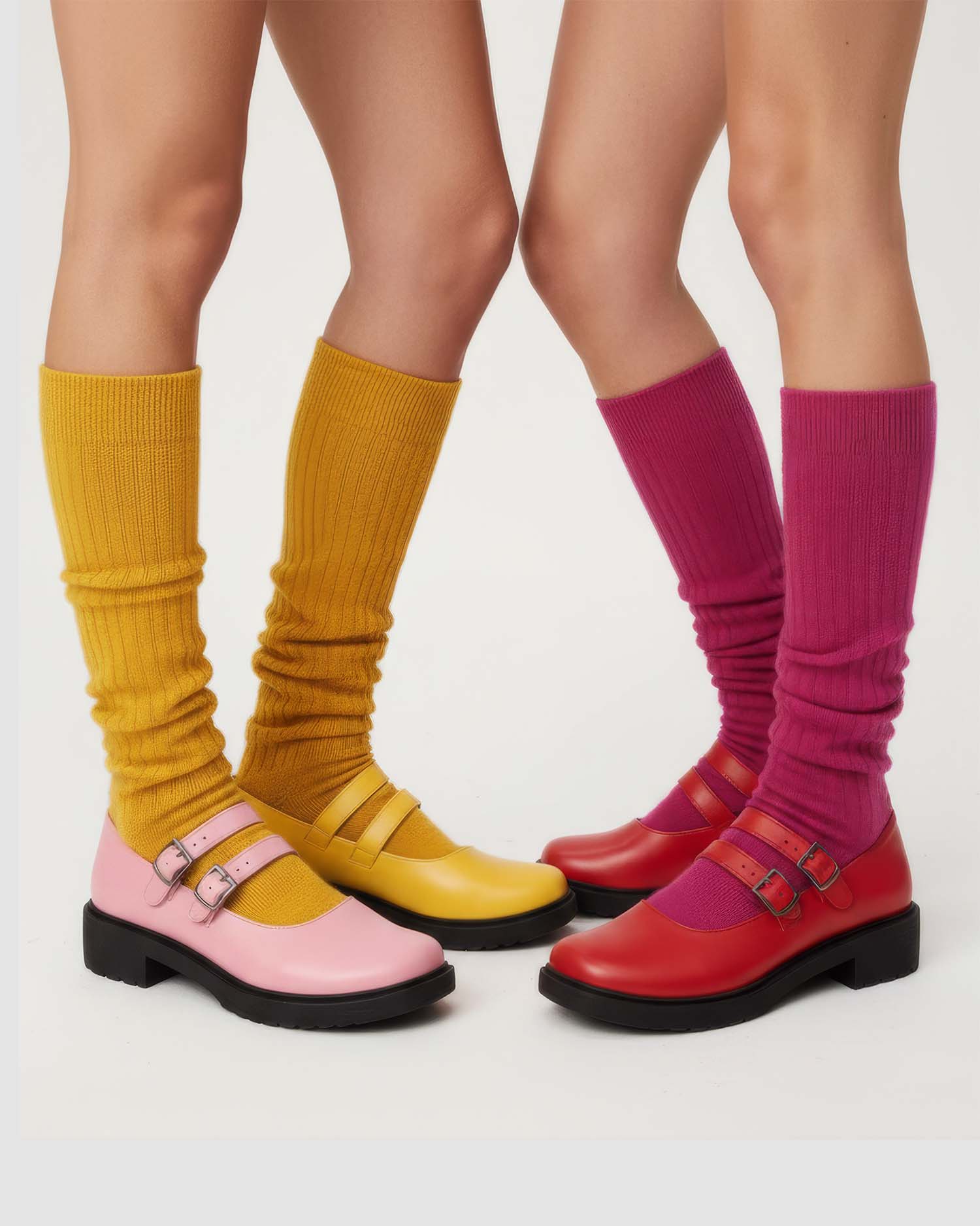 Twin Mary Jane Pink vegan corn leather ballerinas, mixed view