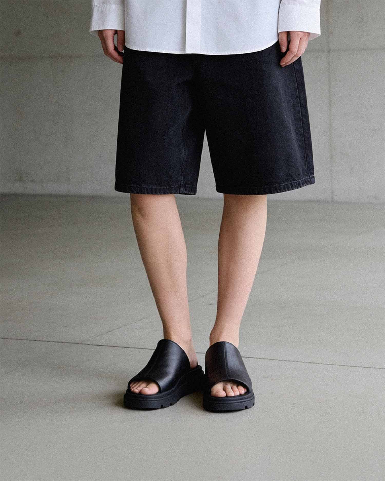 Kado Slides black, vegan corn leather, handmade in Poland - BOHEMA