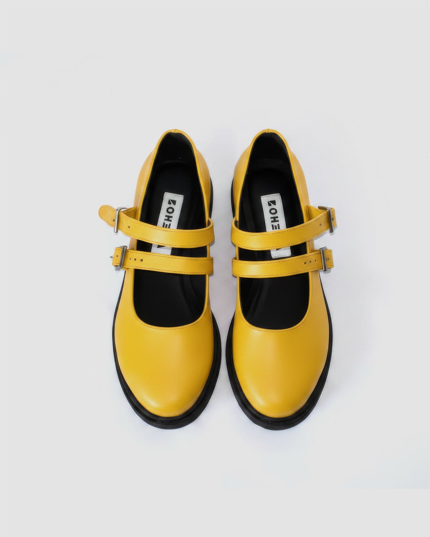 Twin Mary Jane Yellow vegan ballerinas, on model styling